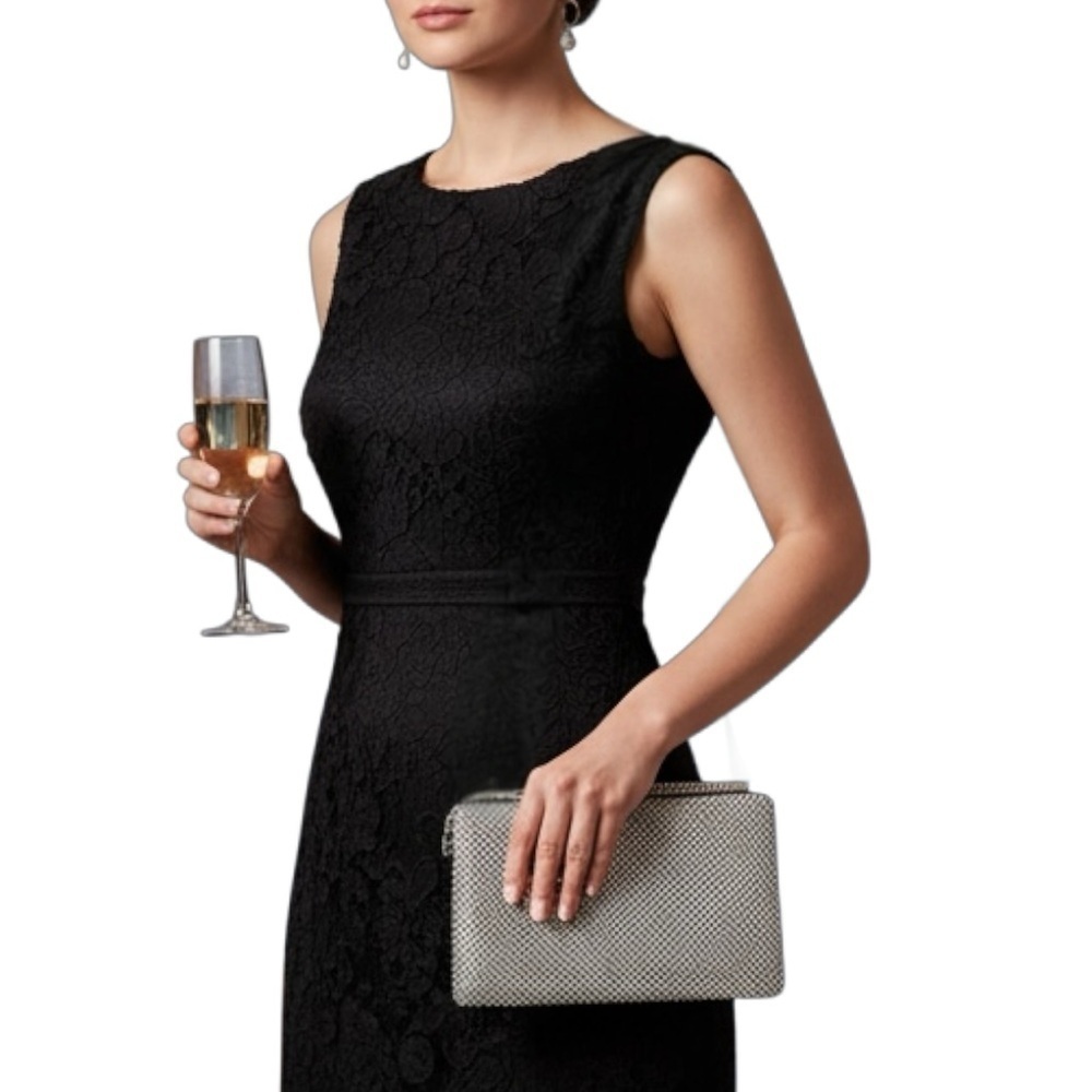 BOUTIQUE Crystal Rhinestone Frame Clutch Silver Chain R $55 PROM